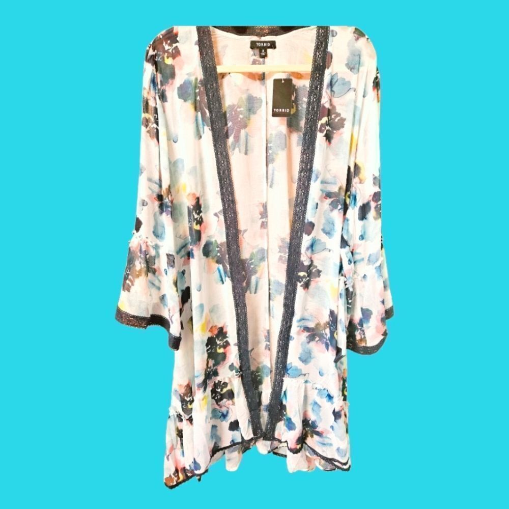 TORRID Textured Plus Size Chiffon Midi Ruffle Kimono.โJUST IN! - Picture 2 of 16
